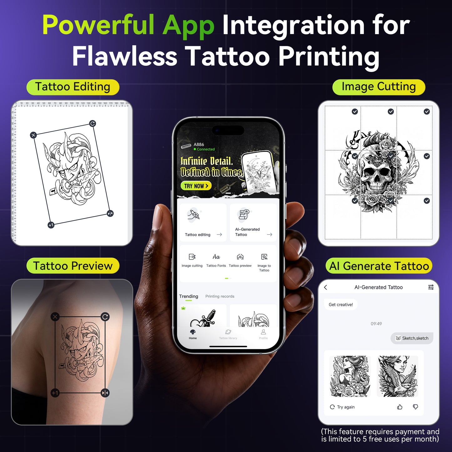 Itari Tattoo Printer Kit with 100 Pcs Transfer Paper, Thermal Tattoo Stencil Printer for Beginners, Bluetooth Stencil Printer for Tattoo Artist, Wireless Tattoo Machine Compatible with Phone/Tablet/PC