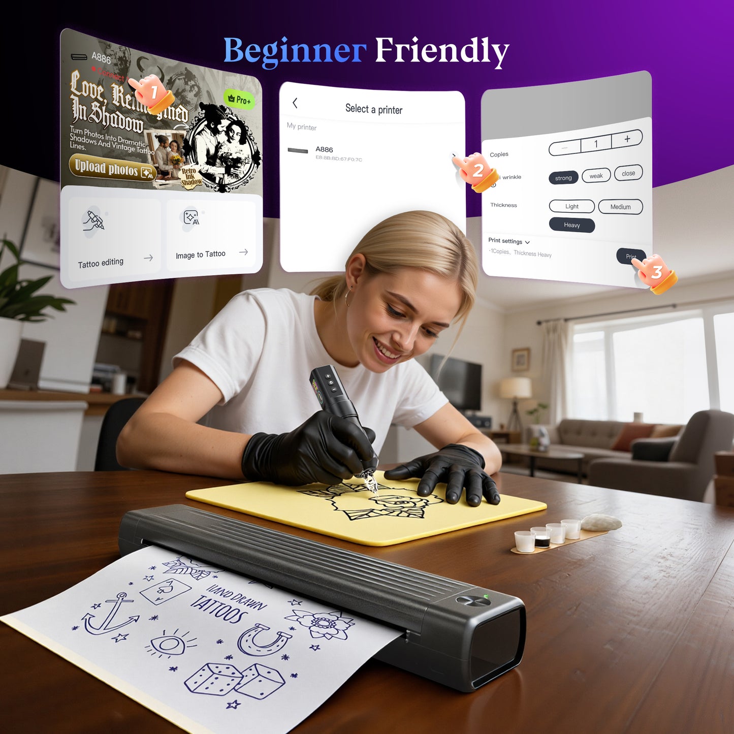 Itari Tattoo Stencil Printer Kit for Beginners, Thermal Tattoo Printer for Practice, Bluetooth Stencil Printer with 10 Pcs Transfer Paper, Wireless Tattoo Machine Compatible with Phone/Tablet/PC, Grey