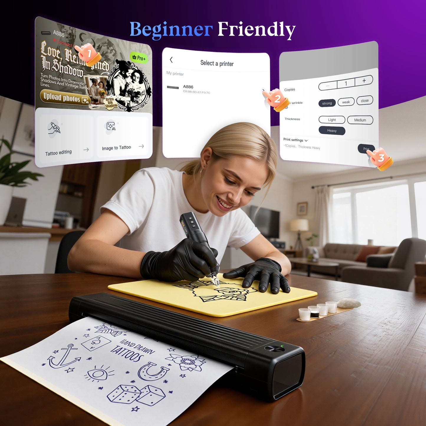 Itari Tattoo Stencil Printer Kit for Beginners, Thermal Tattoo Printer with 10 Pcs Transfer Paper, Bluetooth Stencil Printer for Tattooing, Wireless Tattoo Machine Compatible with Phone/Tablet/PC