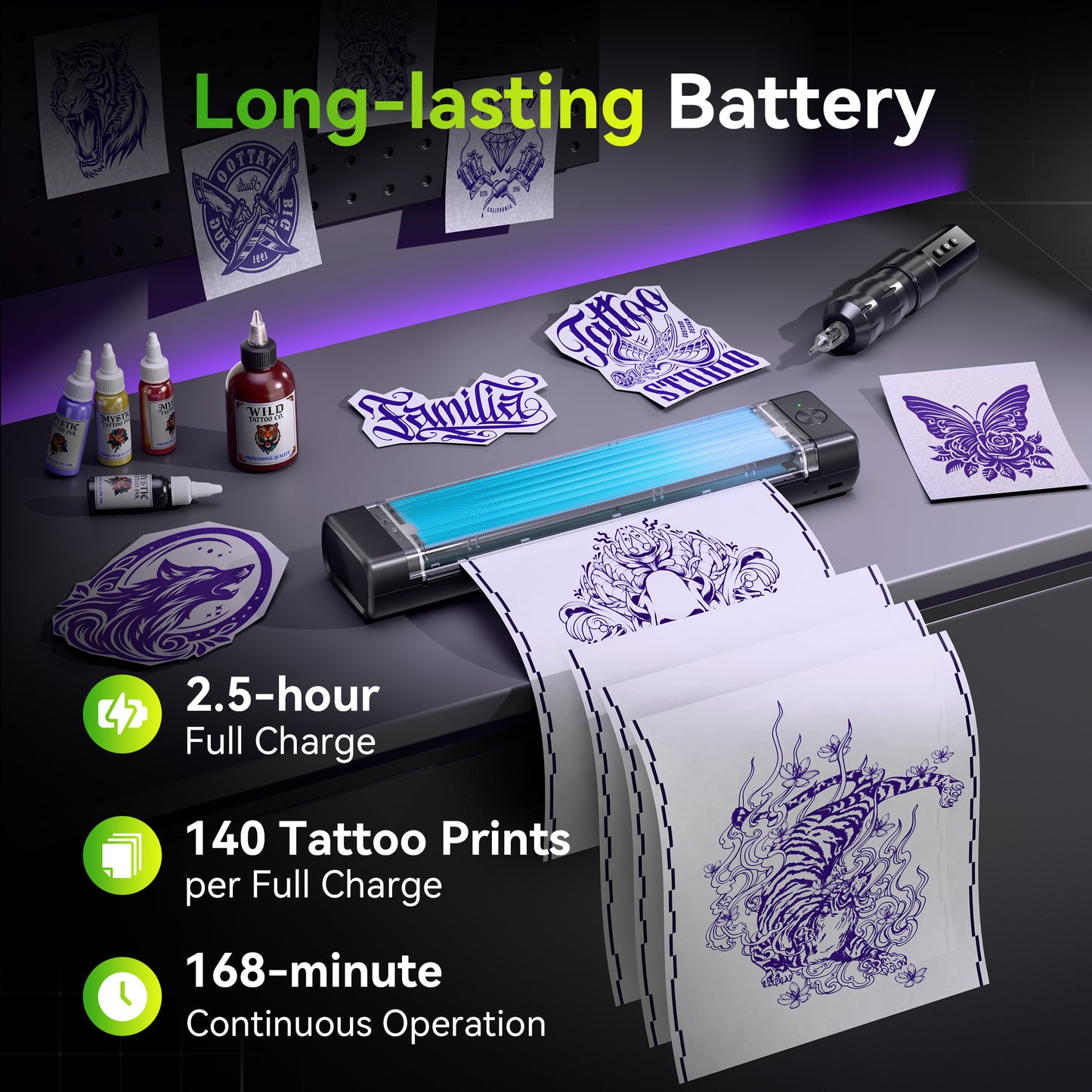 Itari Tattoo Printer Kit with 100 Pcs Transfer Paper, Thermal Tattoo Stencil Printer for Beginners, Bluetooth Stencil Printer for Tattoo Artist, Wireless Tattoo Machine Compatible with Phone/Tablet/PC