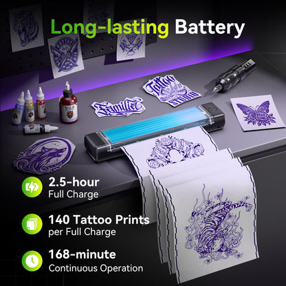 Itari Tattoo Printer Kit with 100 Pcs Transfer Paper, Thermal Tattoo Stencil Printer for Beginners, Bluetooth Stencil Printer for Tattoo Artist, Wireless Tattoo Machine Compatible with Phone/Tablet/PC