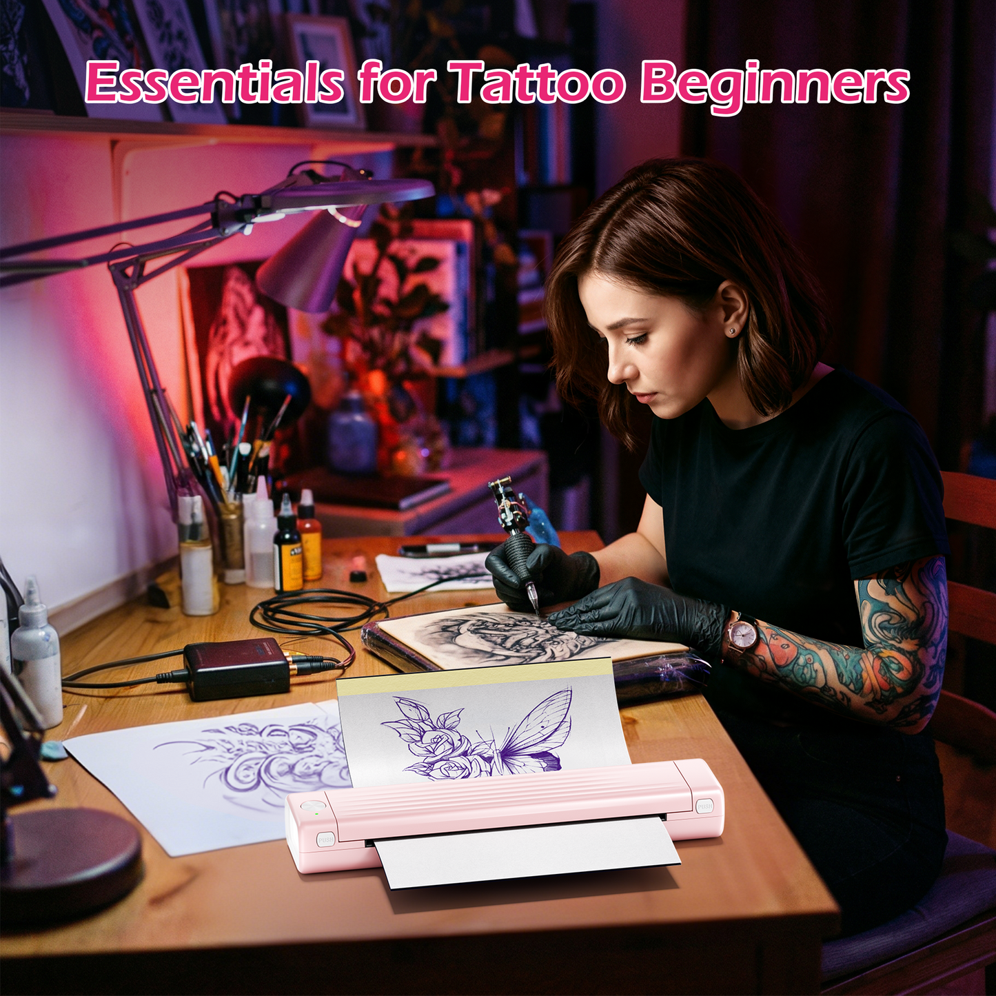 Itari A886 Tattoo Stencil Printer Kit for Beginners, Tattoo Printer with 10 Pcs Transfer Paper, Stencil Printer for Use with Tattoo Gun, Wireless Tattoo Machine Compatible with Phone/IPad/PC