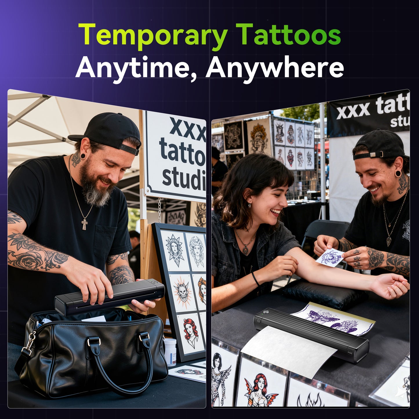 Itari Tattoo Printer Kit with 100 Pcs Transfer Paper, Thermal Tattoo Stencil Printer for Beginners, Bluetooth Stencil Printer for Tattoo Artist, Wireless Tattoo Machine Compatible with Phone/Tablet/PC