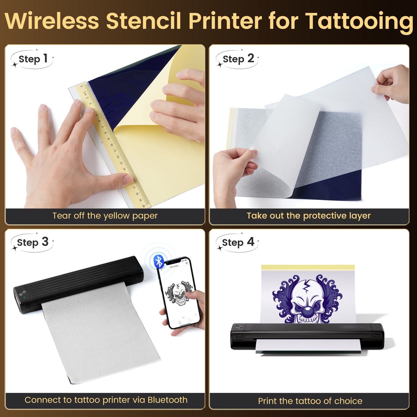 Itari Tattoo Drucker Tattoo Stencil Drucker Kompatibel mit Phone und Tablet Tattoo Drucker Bluetooth Thermodrucker Tattoo Schablone Drucker mit 10 Blätter Tattoo Transfer Papier, Schwarz