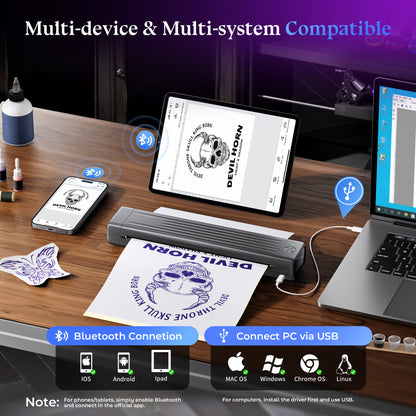 Itari Tattoo Stencil Printer Kit for Beginners, Thermal Tattoo Printer for Practice, Bluetooth Stencil Printer with 10 Pcs Transfer Paper, Wireless Tattoo Machine Compatible with Phone/Tablet/PC, Grey