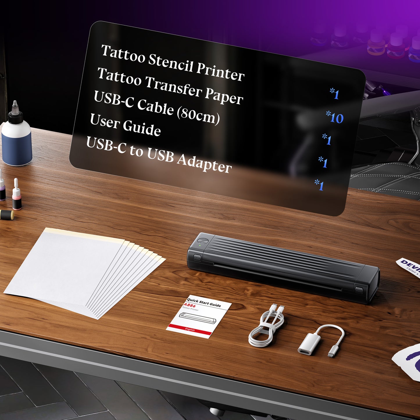 Itari Tattoo Stencil Printer Kit for Beginners, Thermal Tattoo Printer with 10 Pcs Transfer Paper, Bluetooth Stencil Printer for Tattooing, Wireless Tattoo Machine Compatible with Phone/Tablet/PC