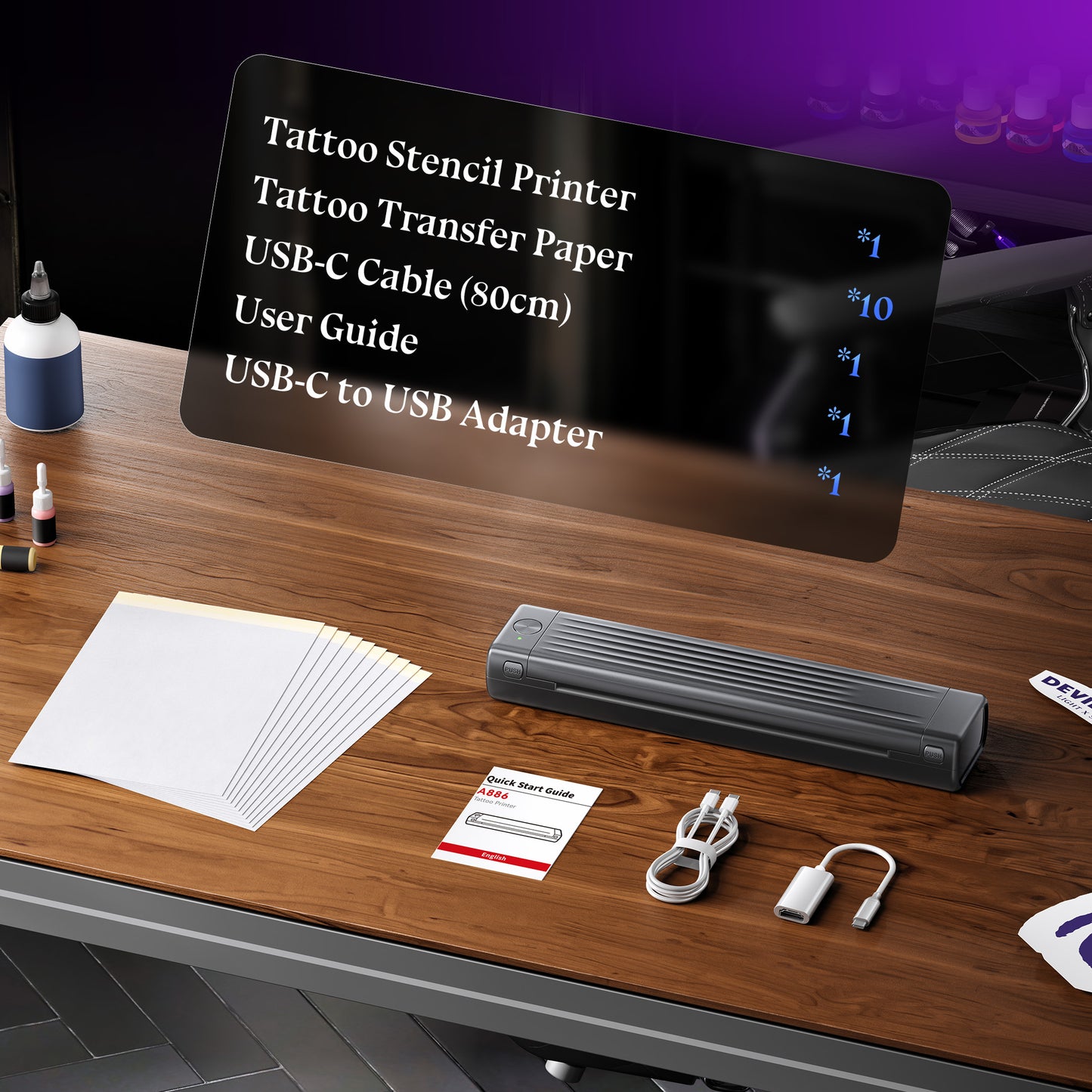 Itari Tattoo Stencil Printer Kit for Beginners, Thermal Tattoo Printer for Practice, Bluetooth Stencil Printer with 10 Pcs Transfer Paper, Wireless Tattoo Machine Compatible with Phone/Tablet/PC, Grey